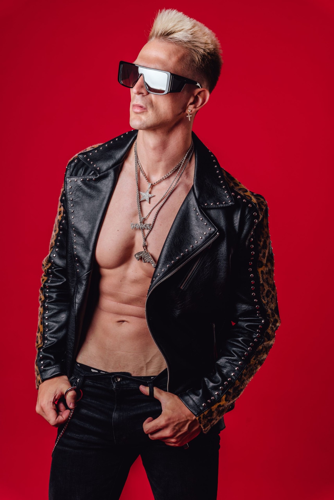 Leather jacket red background