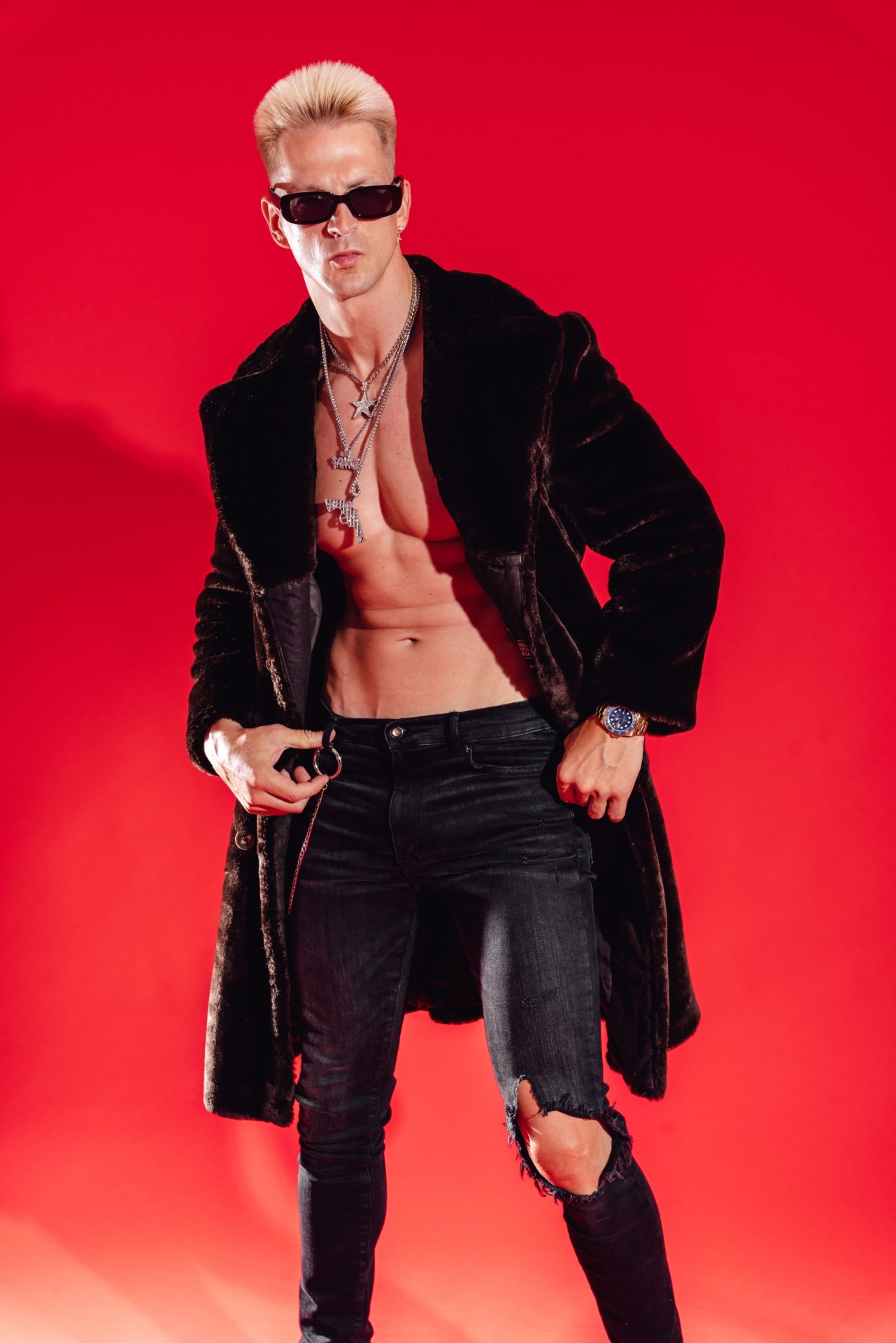 Fur coat red background